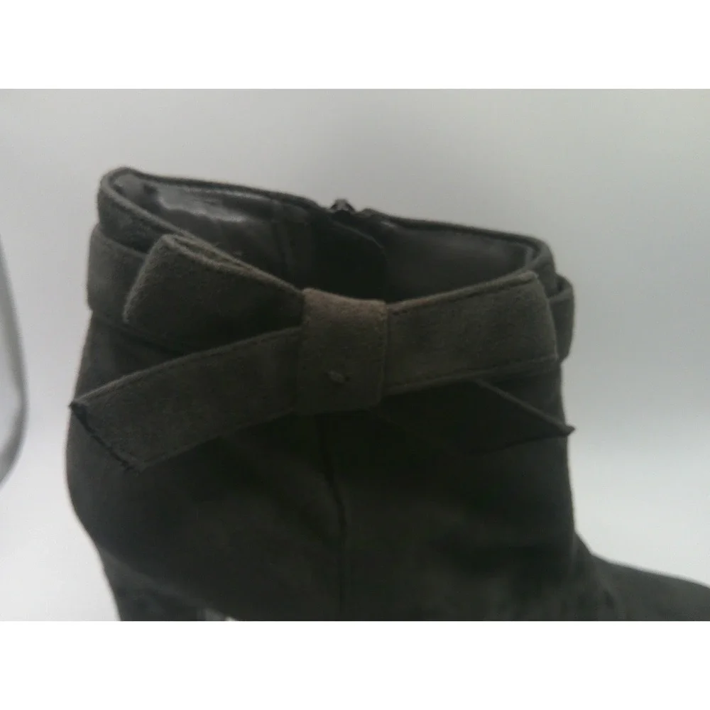 Monessa Women's Ankle Boots Charcoal Gray Faux Suede Bow Block Heel Booties 8.5M